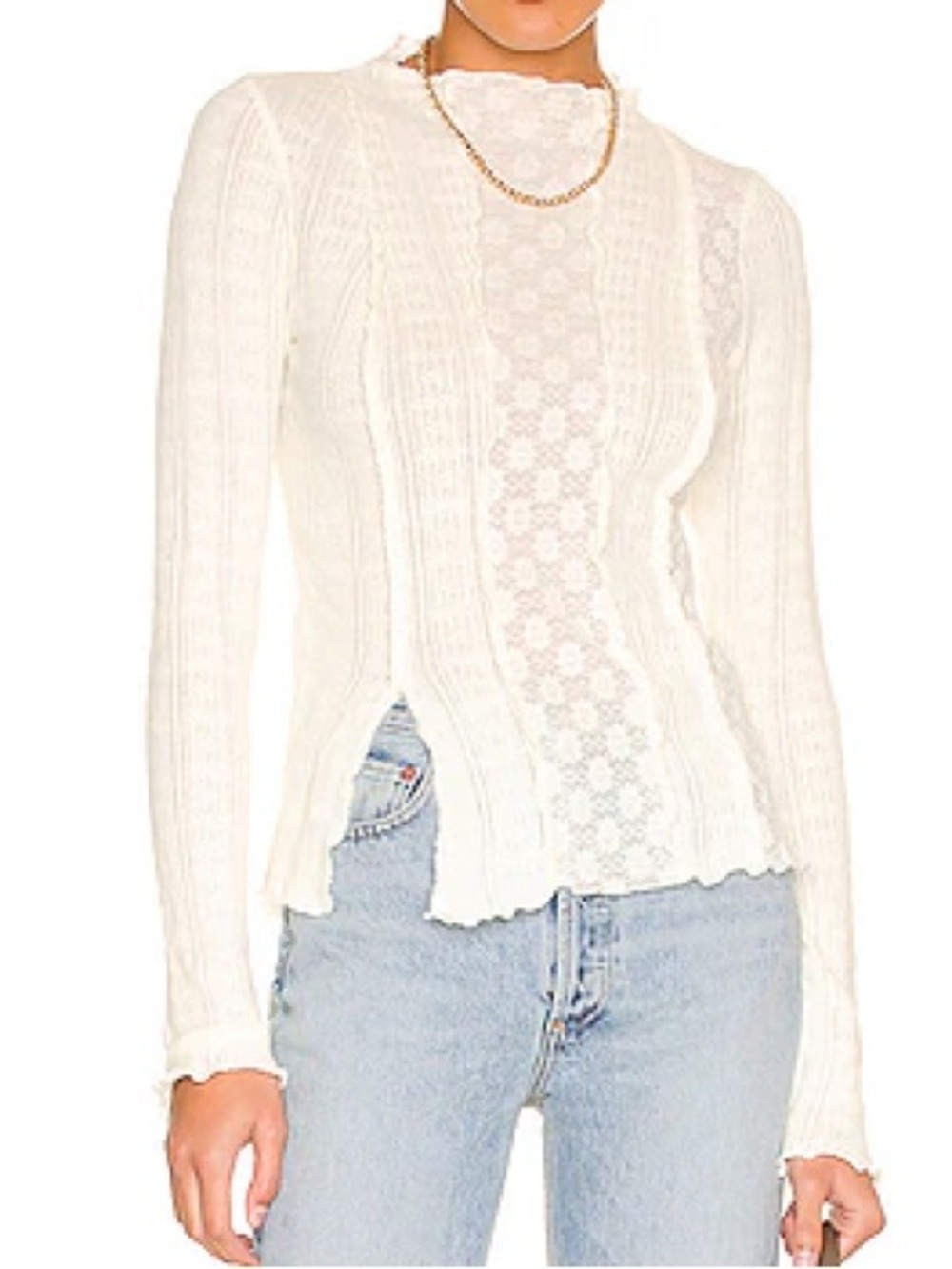 Free People Women's Gardenia Lula Mock Neck Long Sleeve Top